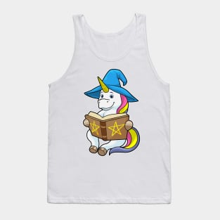 Unicorn as Wizard with Book & Hat Tank Top